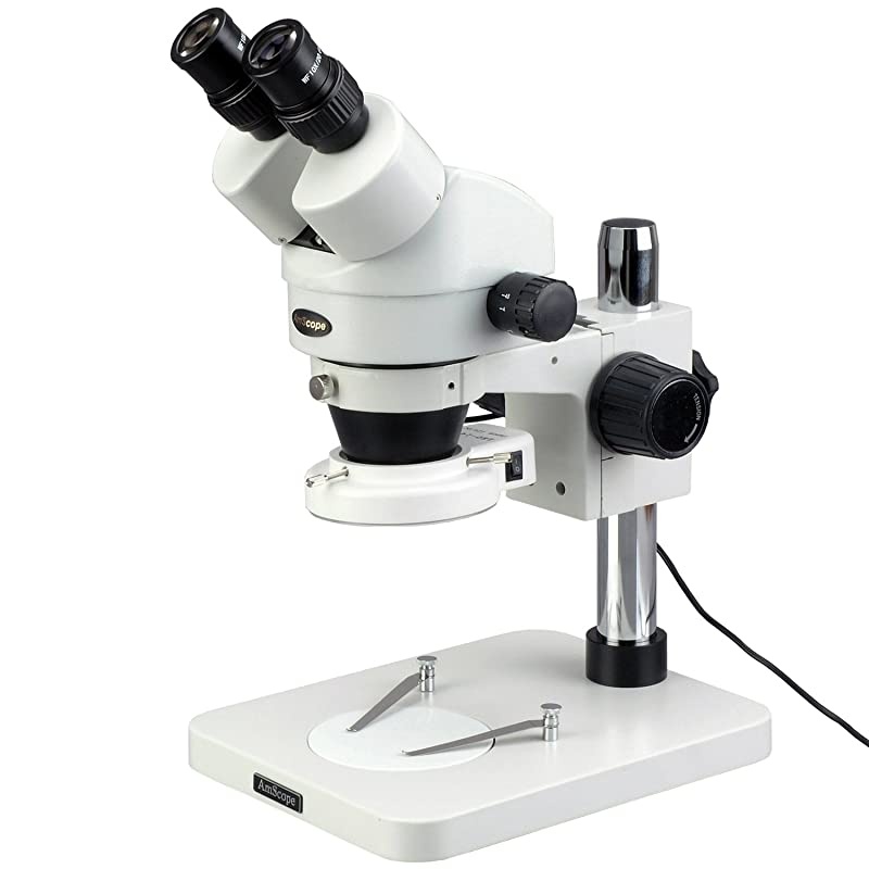 SM-1BSX-64S Professional Binocular Stereo Zoom Microscope, WH10x Eyepieces, 3.5X-45X Magnification, 0.7X-4.5X Zoom Objective, 64-Bulb LED Ring Light, Pillar Stand, 110V-240V, Includes 0.5x Barlow Len