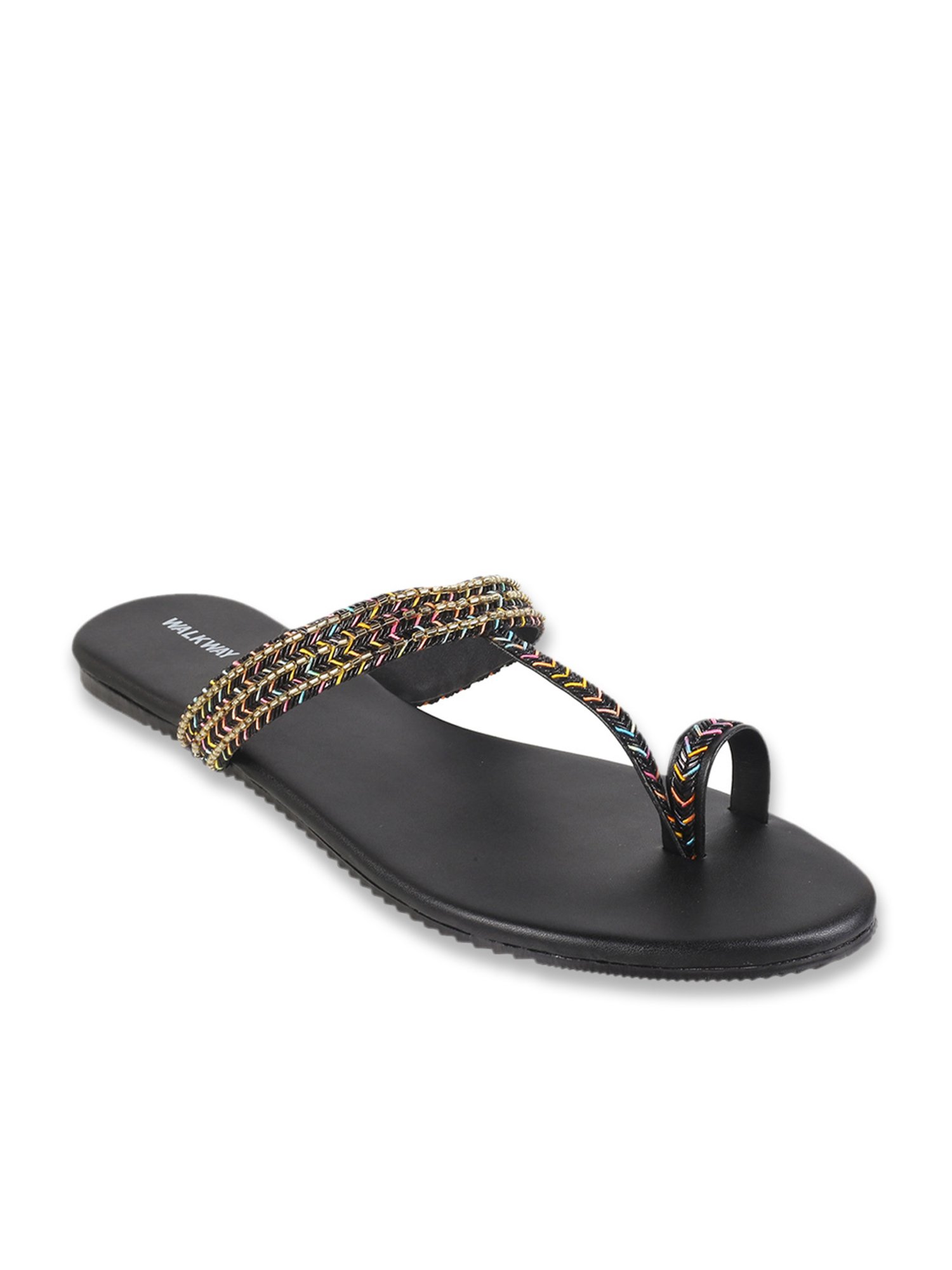Walkway Women's Black Toe Ring Sandals