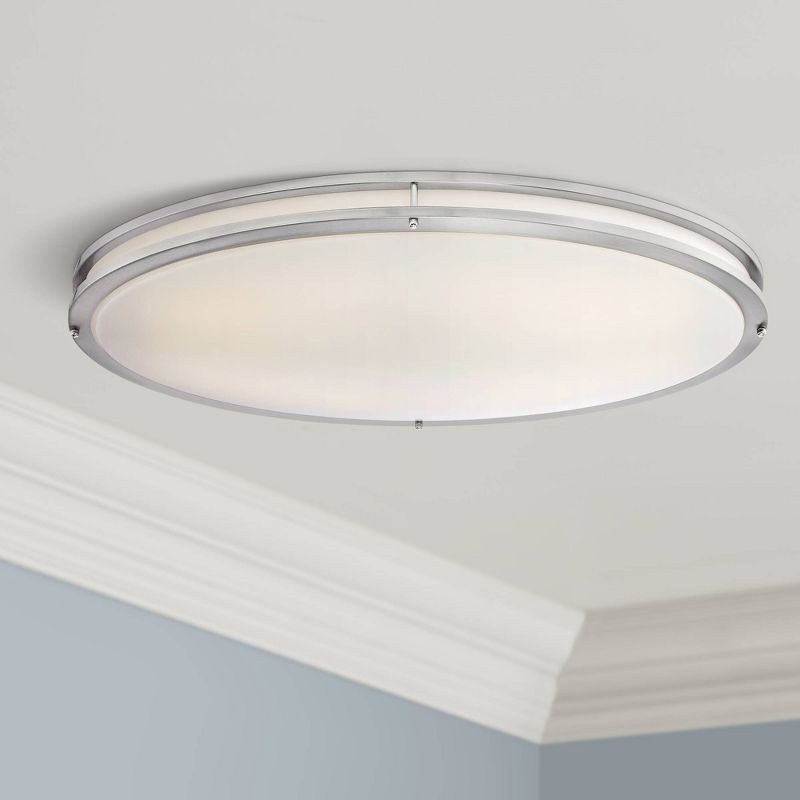 Possini Euro Design Modern Ceiling Light Flush Mount Fixture LED Satin Nickel 32 1/2" Wide Opal White Diffuser for Bedroom Kitchen