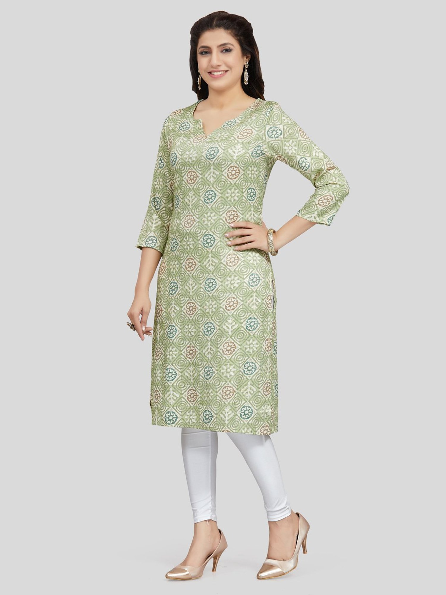 Saree Swarg Green Printed Straight Kurta