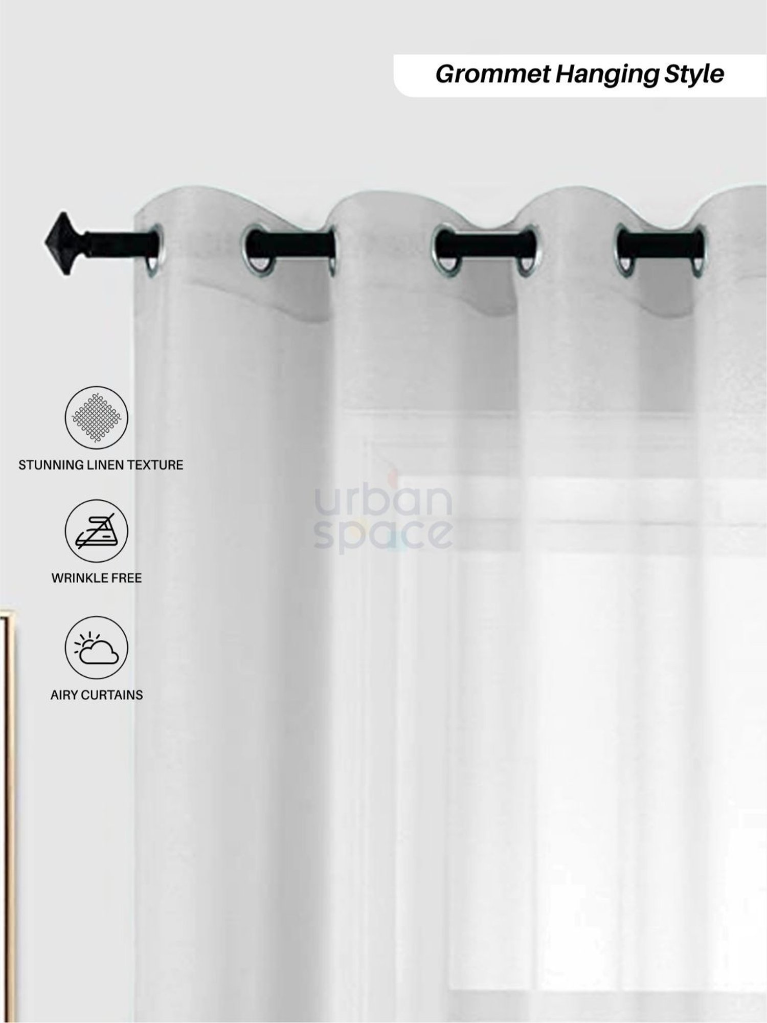 Urban Space Textured Grey Polyester 5 ft Window Sheer Curtains - Set of 2