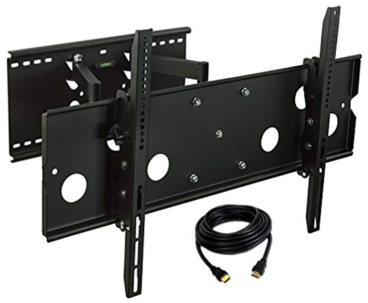 mountit! heavy duty full motion tv wall mount, large articulating television wall mount, fits lcd led plasma flat screen curved tvs up to 175 lbs, hdmi cable included mi310b