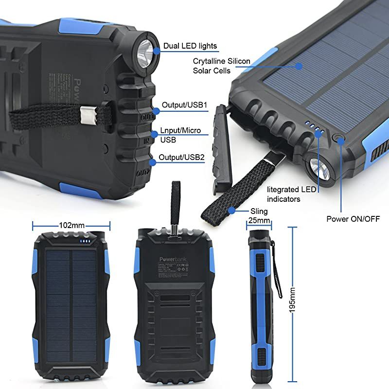 Solar Charger, 25000mAh Portable Solar Power Bank Waterproof External Battery Powerd Pack Dual 2.1A USB Port,Solar Phone Chargers with Flashlight for iphone,android,cell phone,Electronic Devices