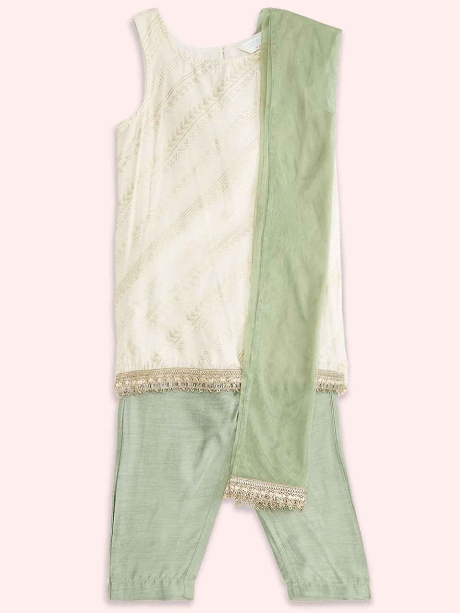 Akkriti by Pantaloons Kids Off-White & Green Printed Kurta Set