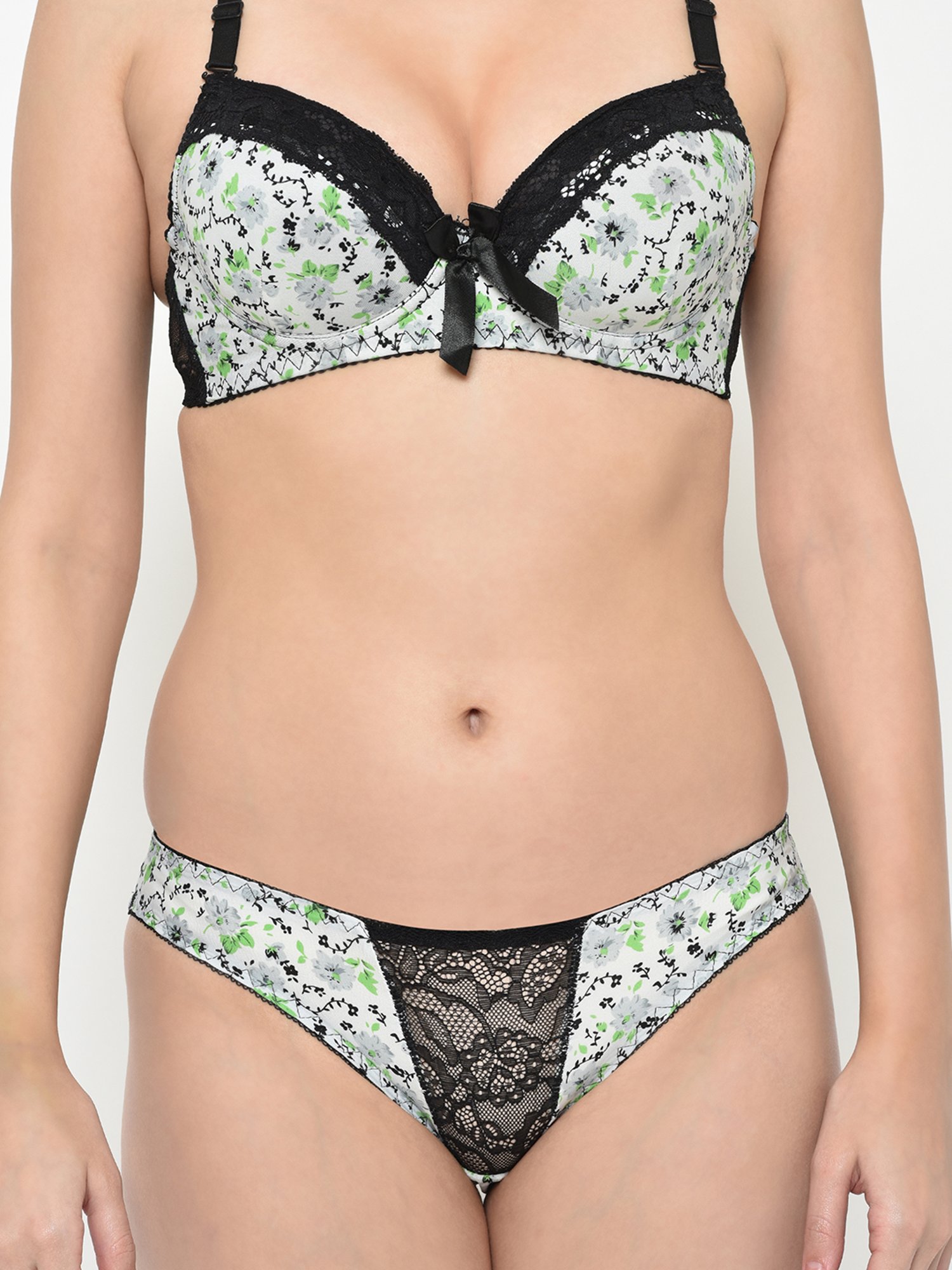 Da Intimo Grey Printed Bra With Bikini Panty