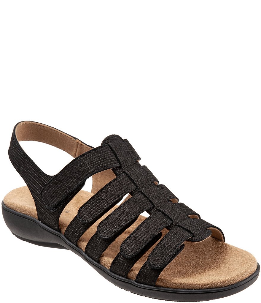 Trotters Tiki Lizard Textured Nubuck Hook and Loop Leather Sandals