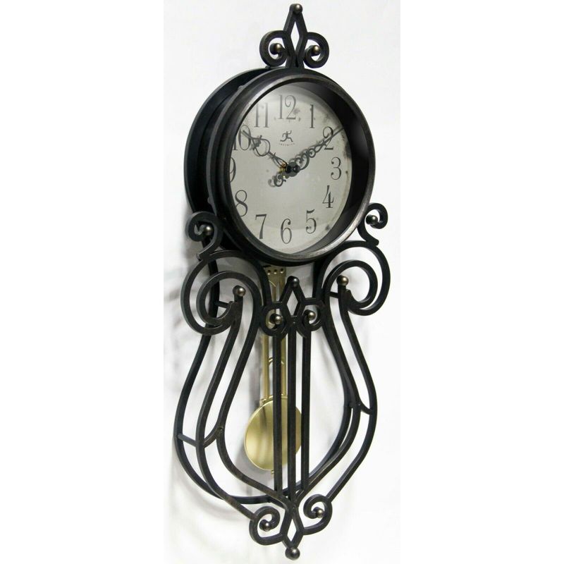 Infinity Instruments 20068AG-4420 Rustic Farmhouse Decorative 20 x 9 Inch Quartz Battery Powered Pendulum Wall Clock, Antique Black
