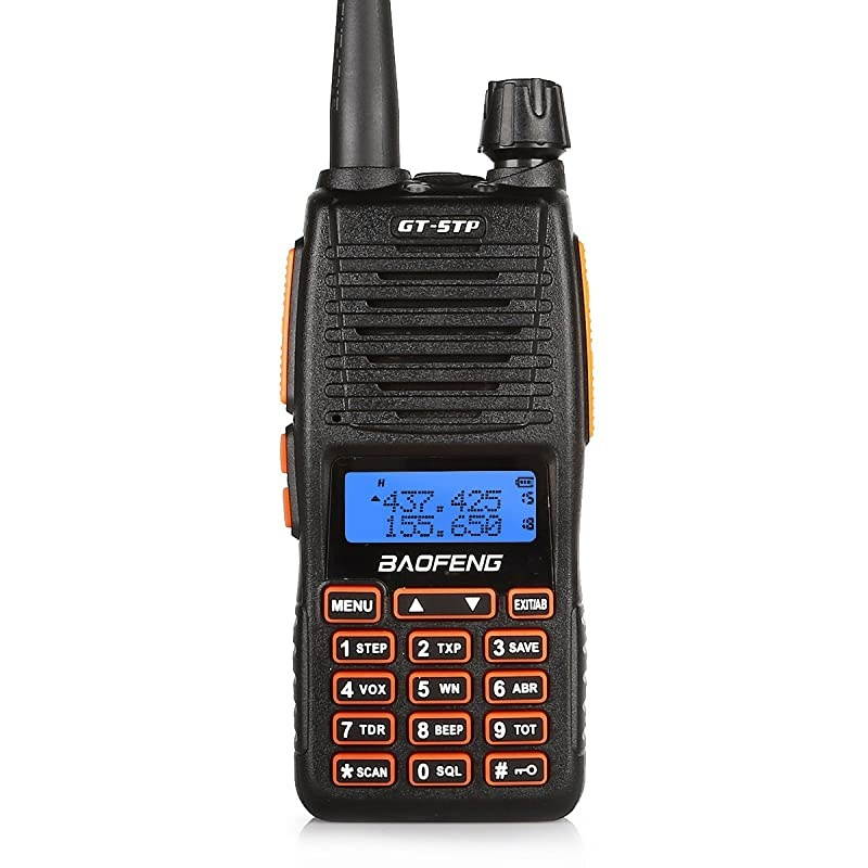 GT5TP 8W4W1W TriPower UHF VHF Dual Band Amateur Ham Radio Handheld Two Way Radio Walkie Talkie with Earpiece + 2000mAh Battery + Dual PTT