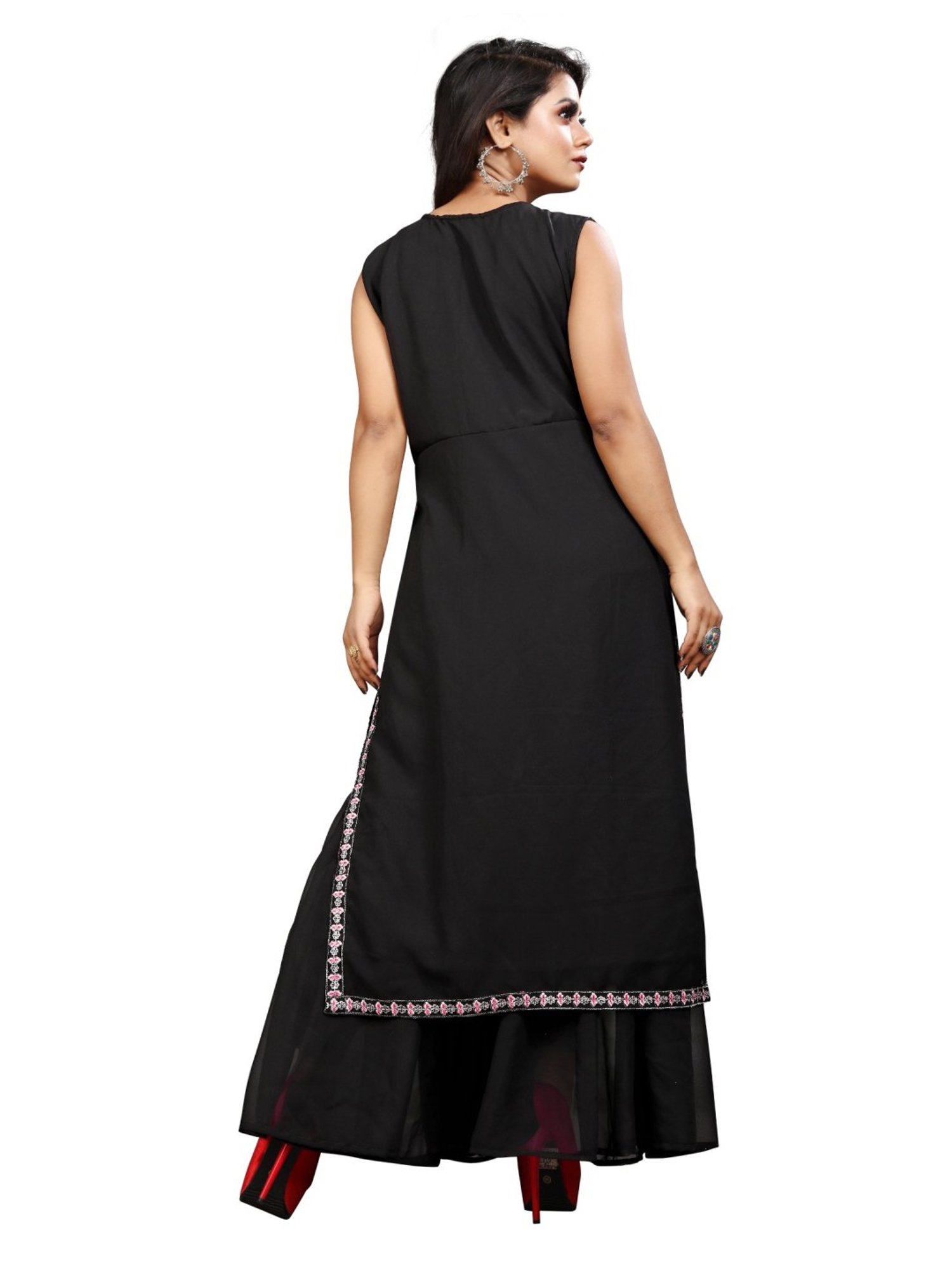 APNISHA Black Embroidered Kurta Sharara Set