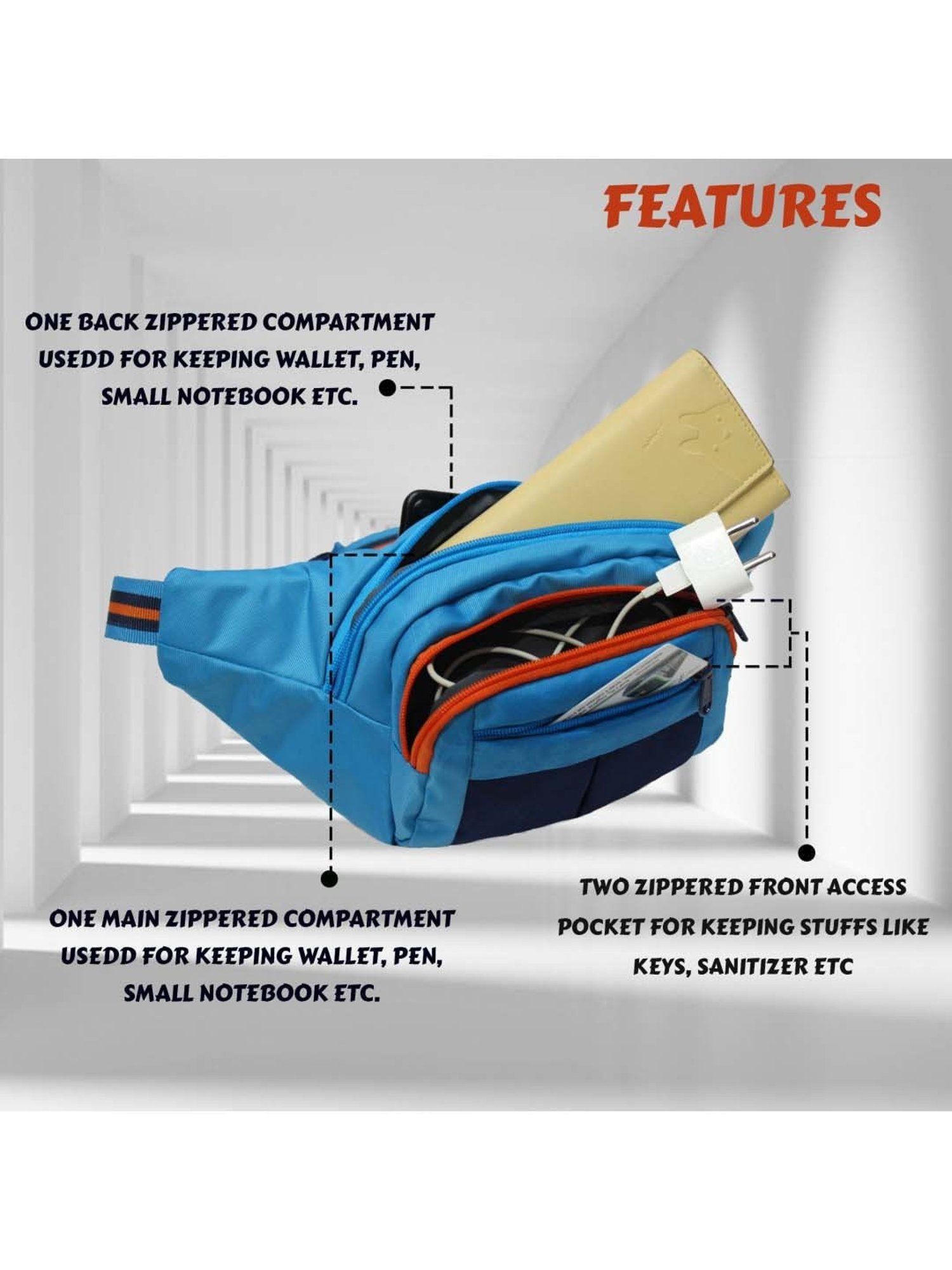 F Gear Blue Solid Waist Pouch