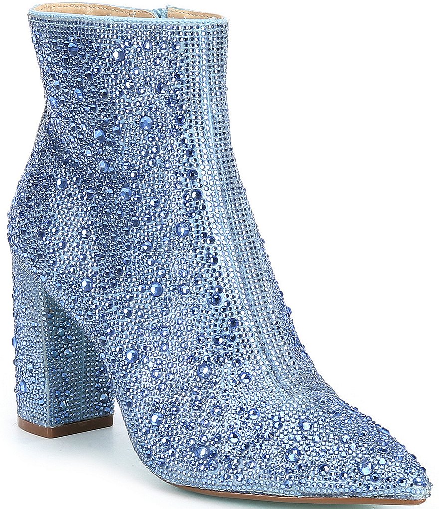 Blue by Betsey Johnson Cady Rhinestone Embellished Block Heel Booties