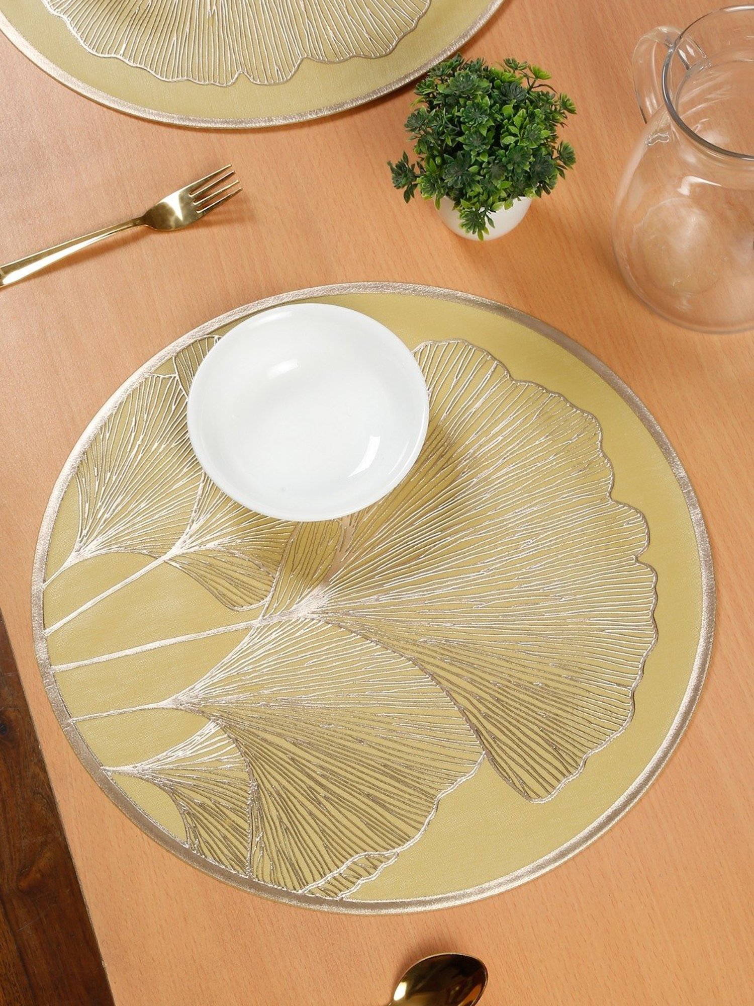 HOSTA HOMES Self Designed Printed Yellow Gold PVC Table Placemat