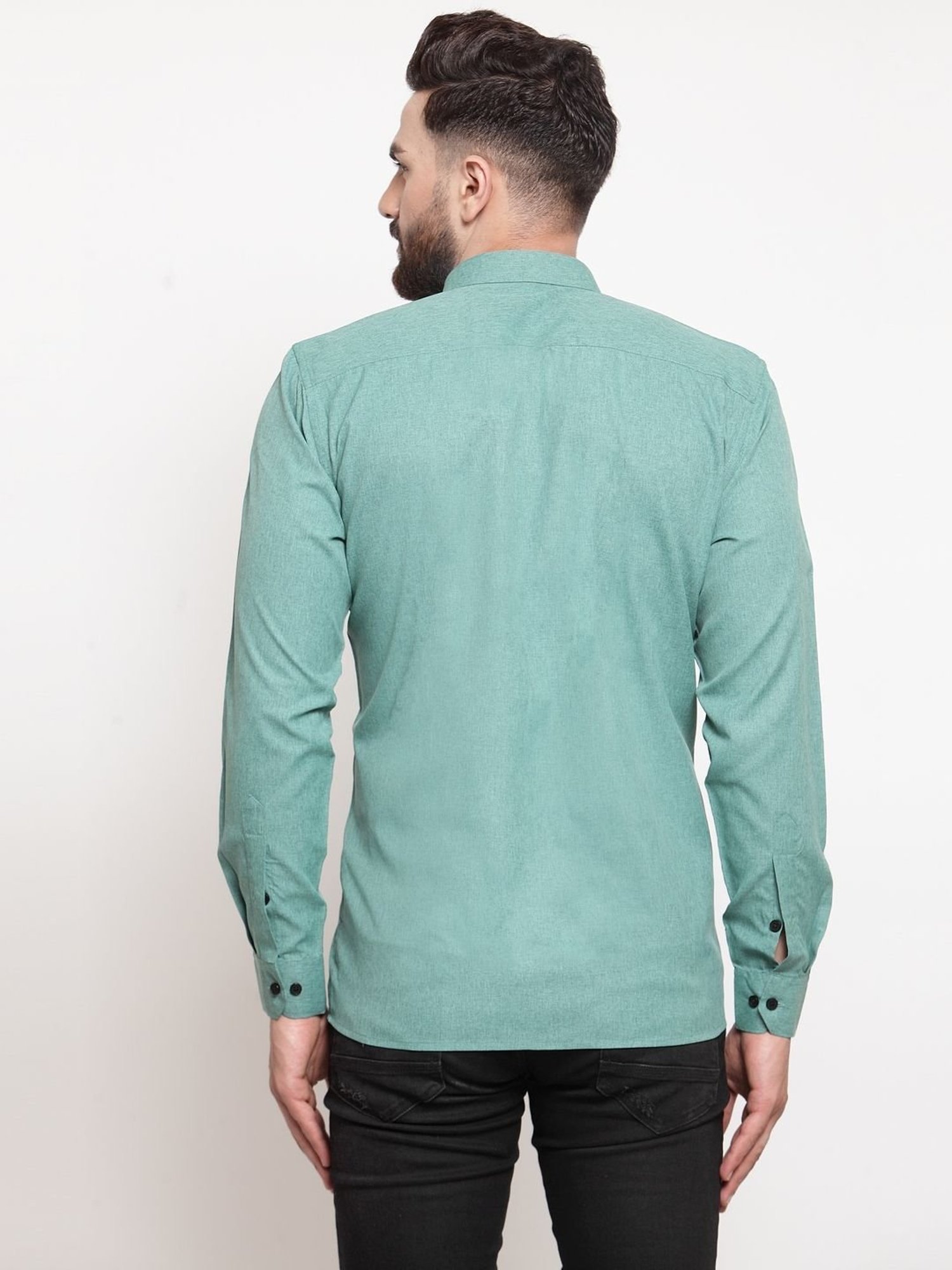 Jainish Green Cotton Regular Fit Shirt