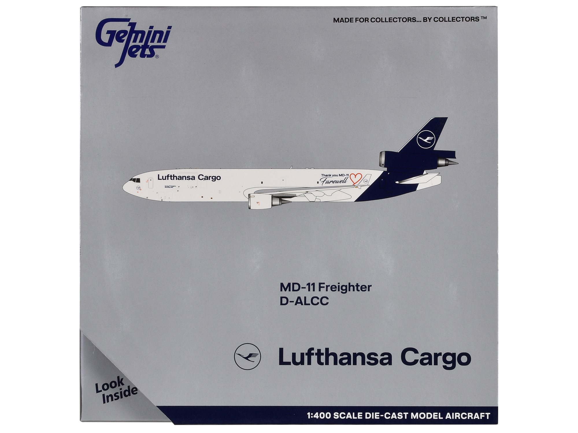 McDonnell Douglas MD-11F Commercial Aircraft "Lufthansa Cargo - Farewell to MD-11" (D-ALCC) White with Dark Blue 1/400 Diecast Model Airplane by GeminiJets