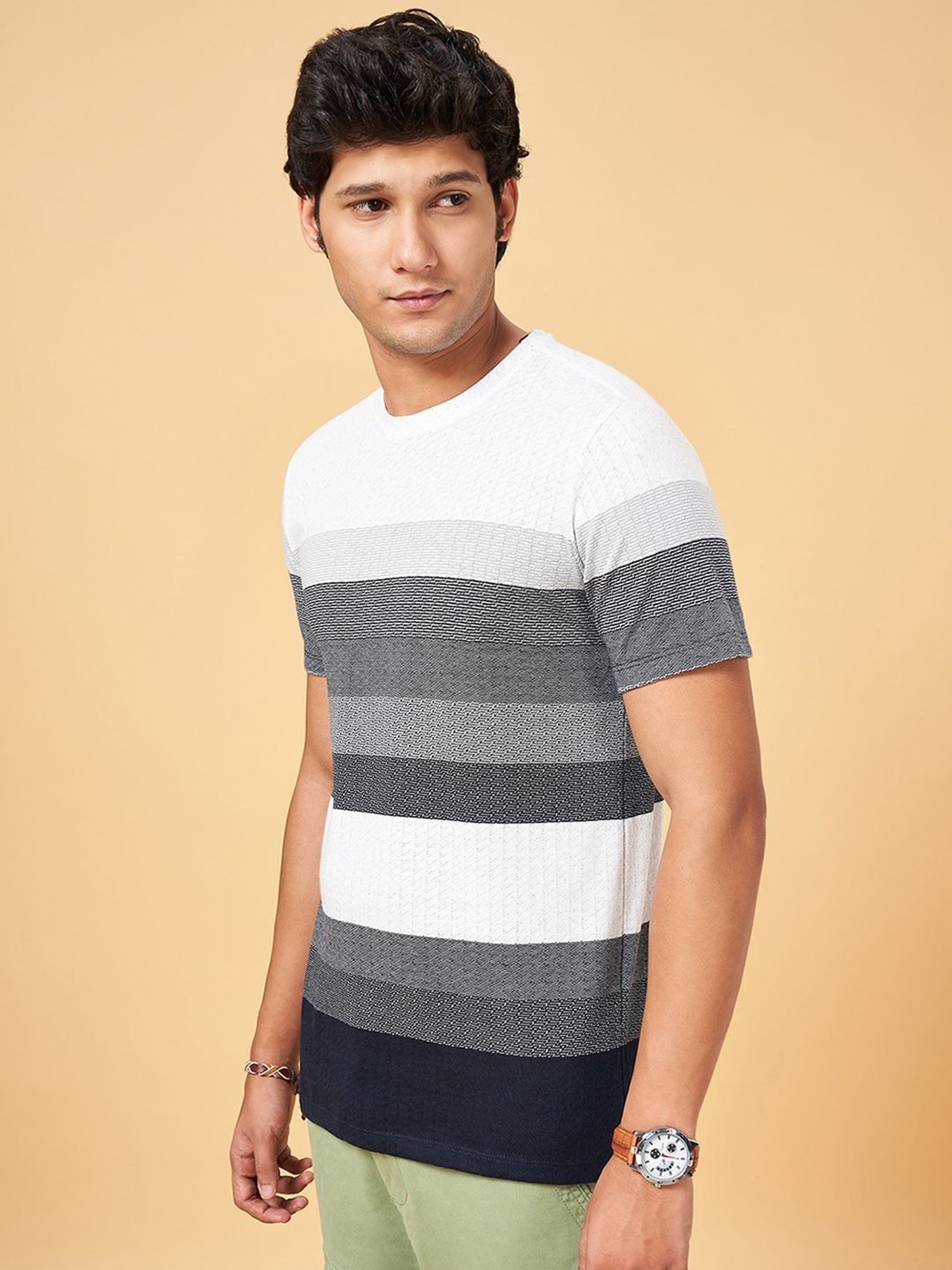 Urban Ranger by Pantaloons Multi Cotton Slim Fit Striped T-Shirt
