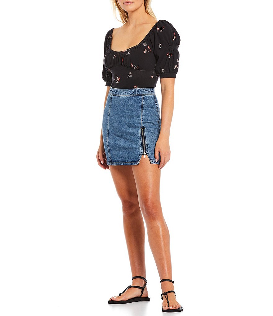 Free People Midnight Magic Zip Front Hem Detail Mini Skirt