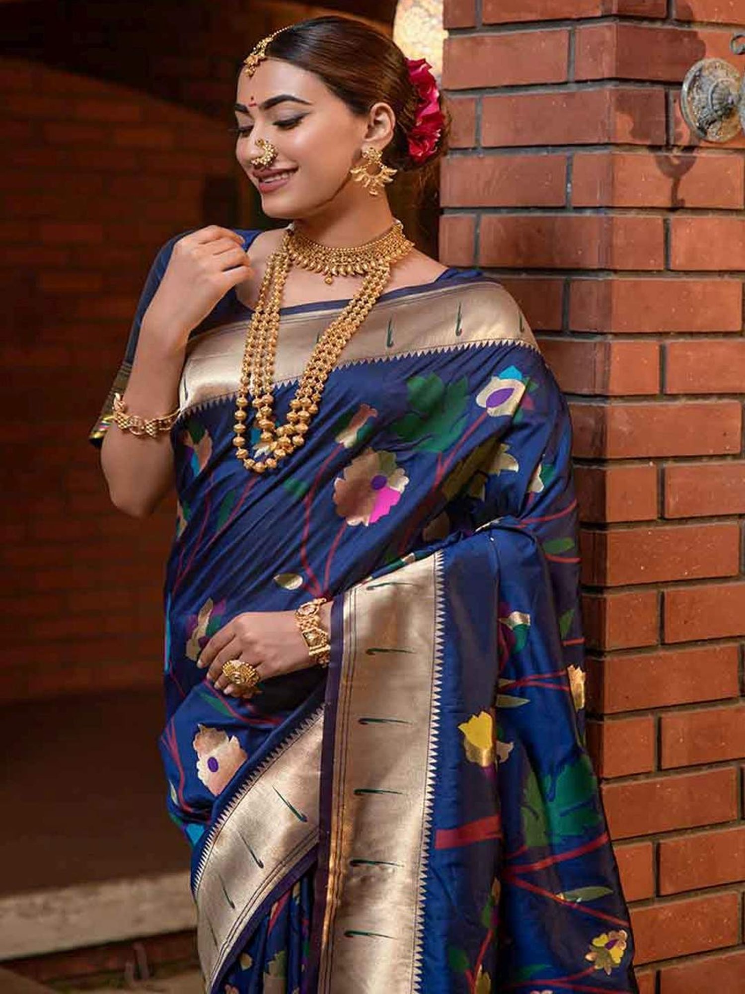 SHUBHKALA Blue Silk Woven Saree With Unstitched Blouse