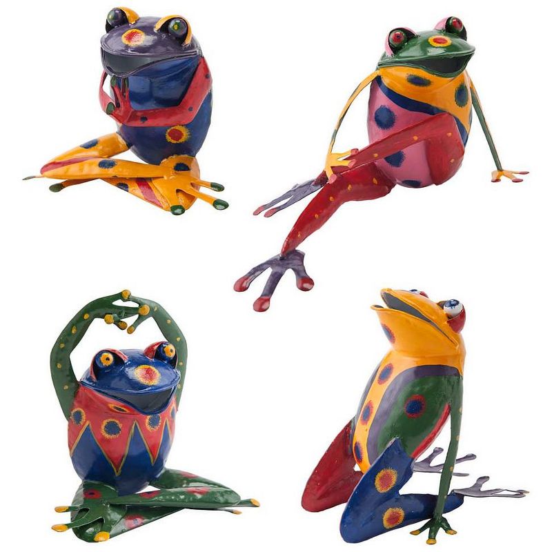 Wind & Weather Handcrafted Colorful Metal Yoga Frog Sculptures, Set of 4