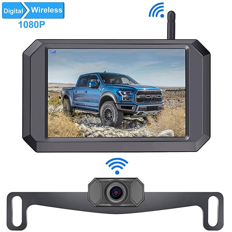 F09 5 Inch HD 1080P Wireless Backup Camera 5'' Monitor Stable Digital Signals for Trucks,Campers,Cars,SUVs,Minivans Two Video Channels Rear View Camera System Super Night Vision