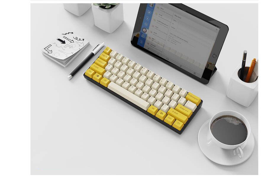 A-jazz AK61 Bluetooth Wireless and  USB Wired Dual Connectivity Mechanical Gaming Keyboard, Durable ABSKeycaps, White Backlit -Blue Switch( White )