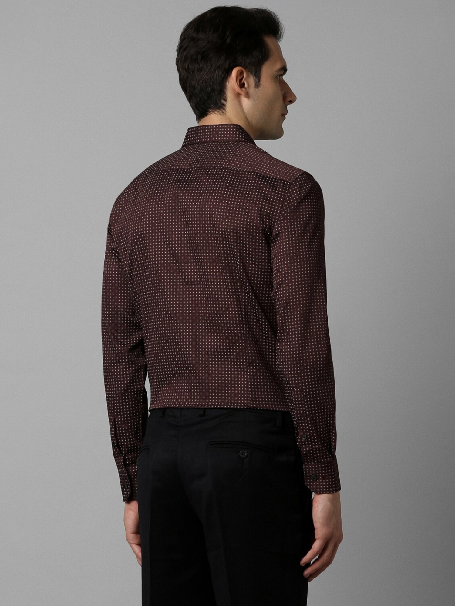 Louis Philippe Maroon Cotton Slim Fit Printed Shirt