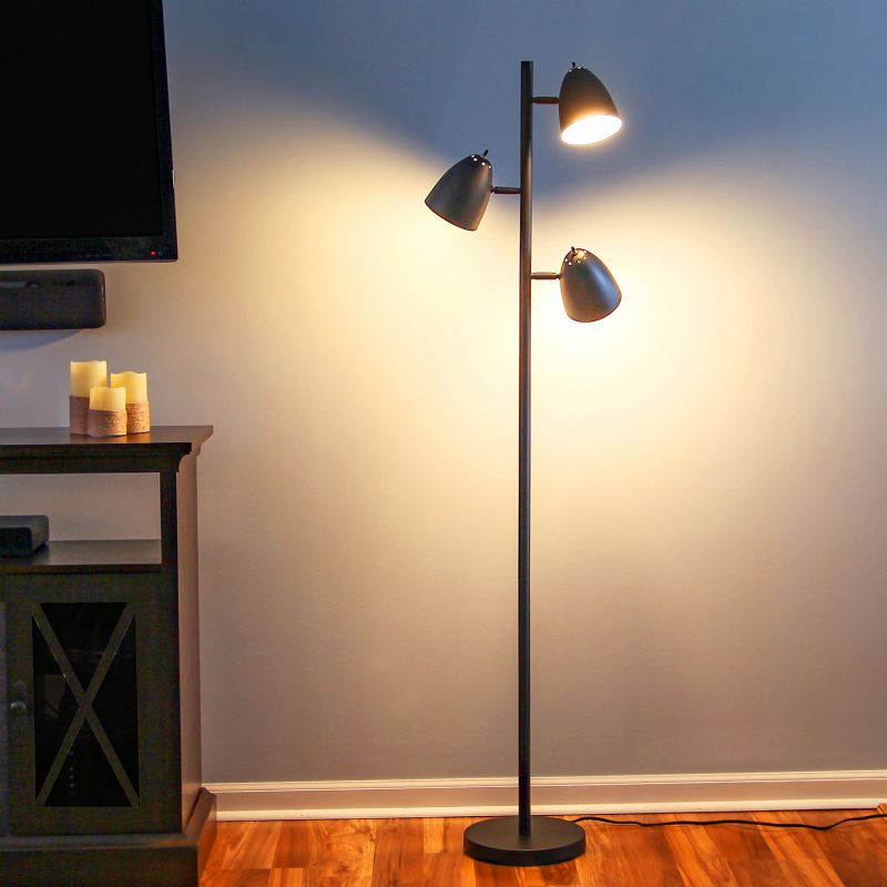 Brightech Jacob - LED Reading and Floor Lamp for Living Rooms & Bedrooms - Classy, Mid Century Modern Adjustable 3 Light Tree - Standing Tall Pole Lamp with 3 LED Bulbs - Classic Black