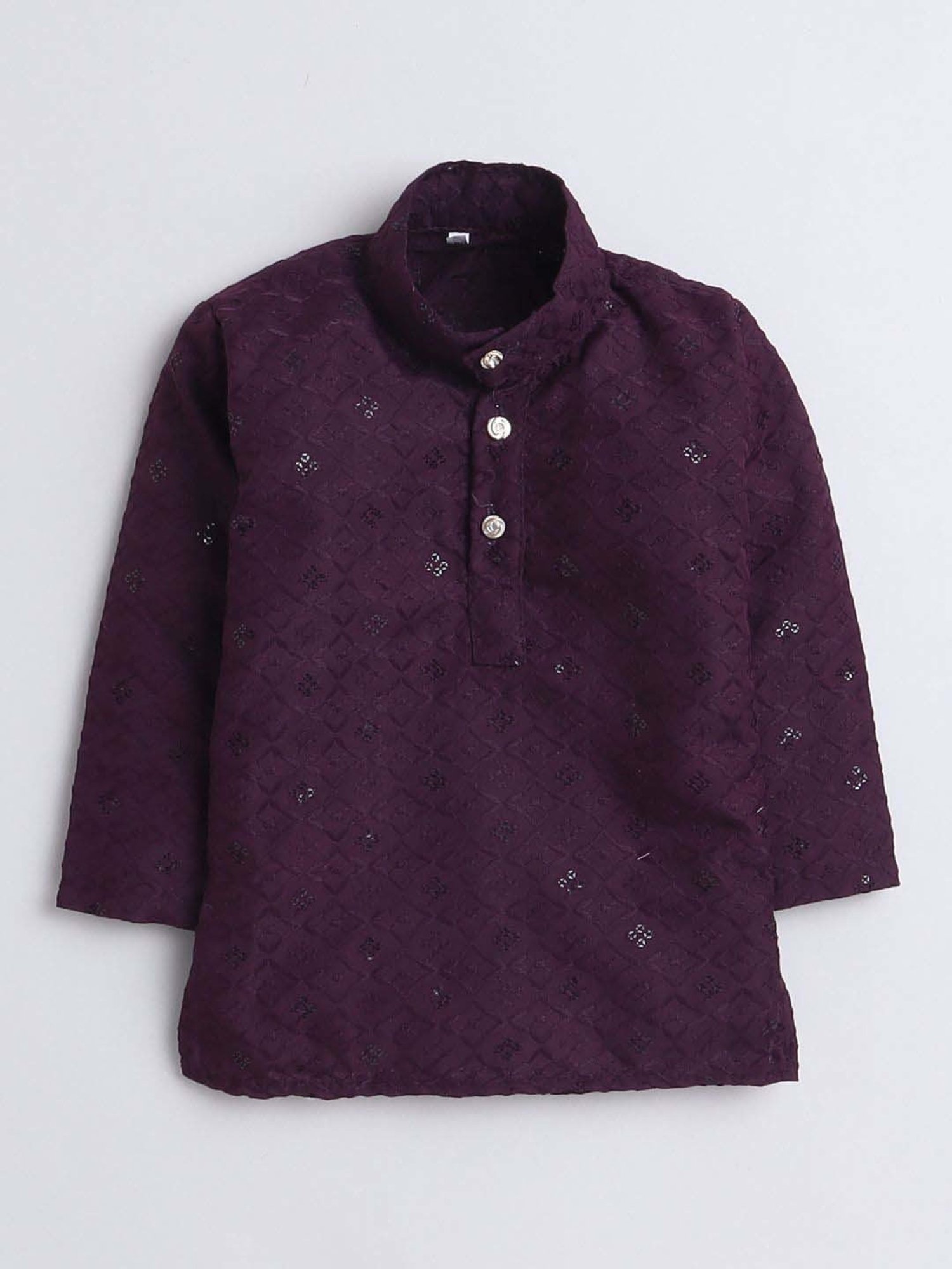 Fourfolds Boys Purple Cotton Embroidery Full Sleeves Kurta Set