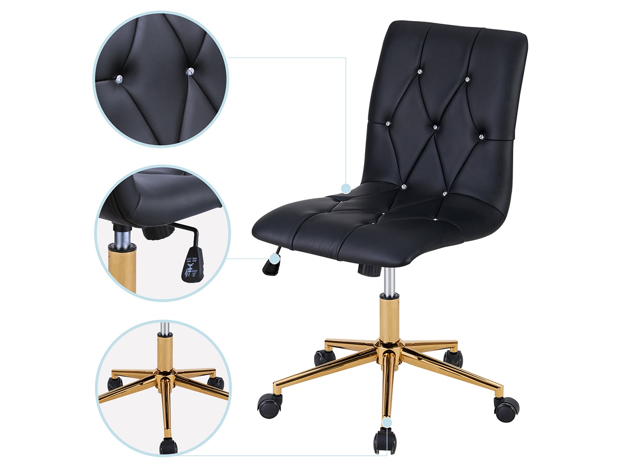 Swivel Height Adjustable Task Chair Armless PU Leather Tufted Office Chair