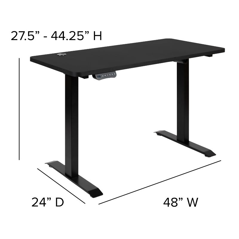 Flash Furniture 48" Wide Black Electric Height Adjustable Standing Desk with Black Mesh Multifunction Executive Swivel Ergonomic Office Chair