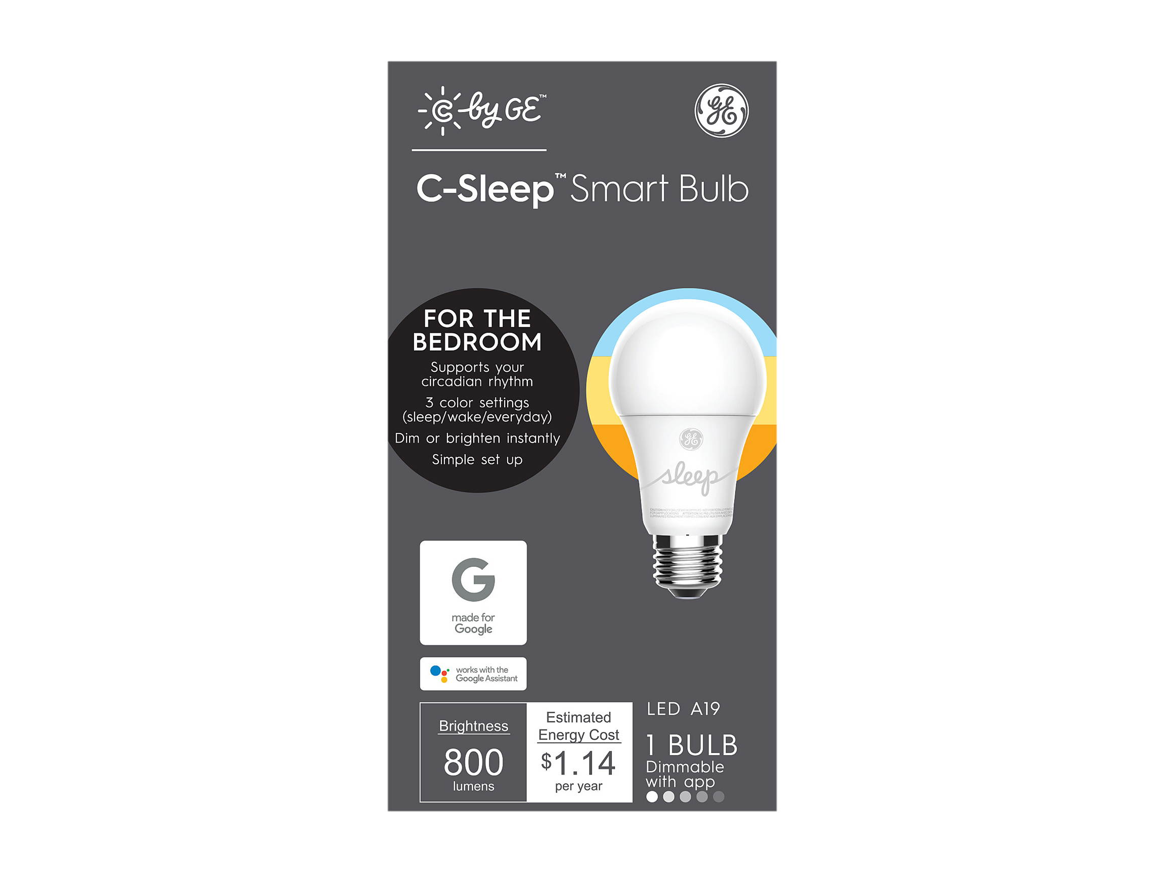 C by GE Bluetooth Smart LED Light Bulb with Google Assistant/Alexa/HomeKit, Adjustable White 93096307