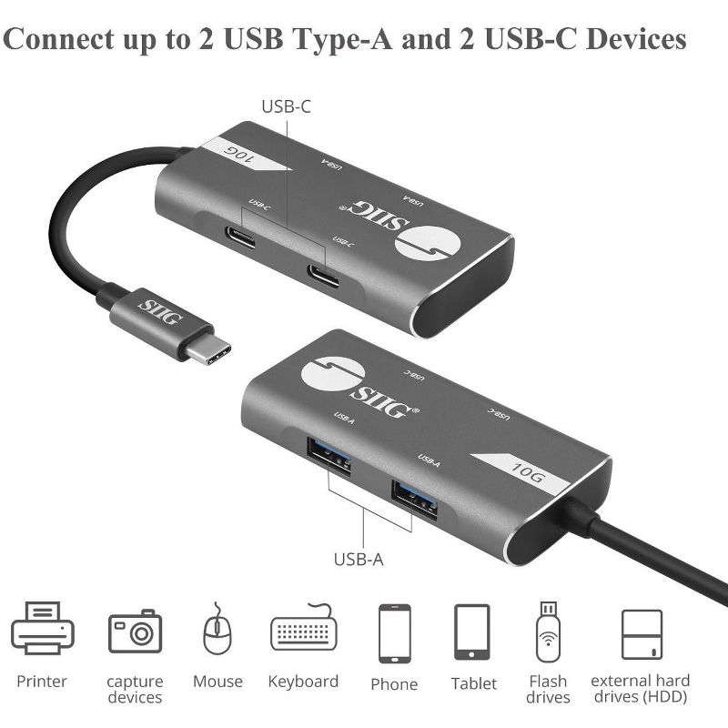 SIIG 4-Port USB 3.1 Gen 2 10G Hub - 2A2C - USB 3.1 (Gen 2) Type C - External - 4 USB Port(s) - 4 USB 3.1 Port(s) - PC, Mac