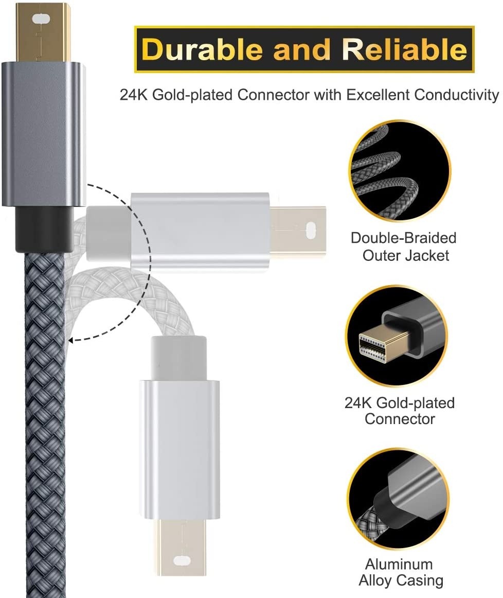 Mini DisplayPort to DisplayPort Cable  4K60Hz Thunderbolt to DisplayPort Cable GoldPlated 10Ft Ultra High Speed Mini DP to DP Cable Compatible MacBook AirPro Surface ProDock Grey