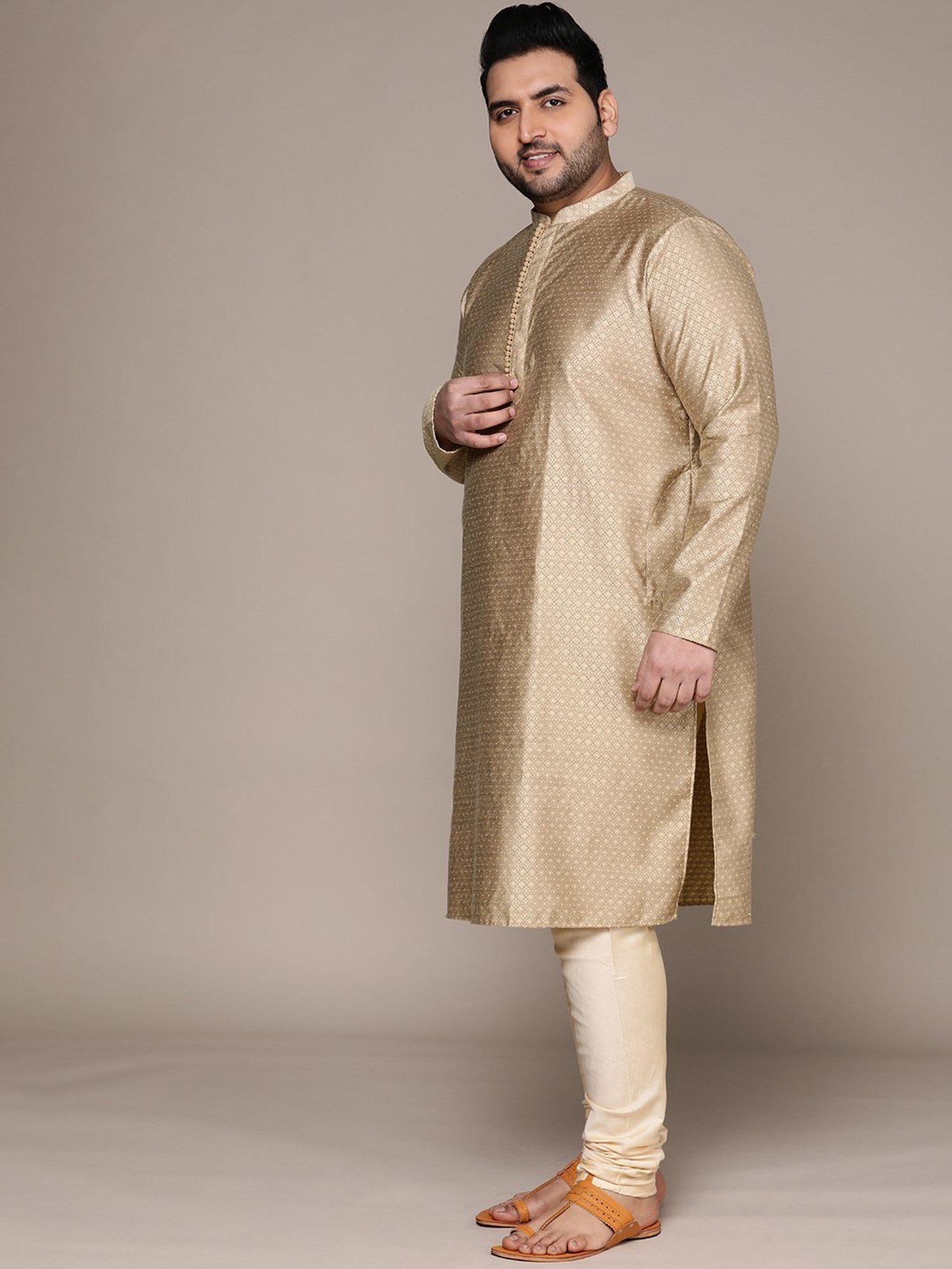 KISAH PLUS Beige Regular Fit Printed Kurta Bottom Set