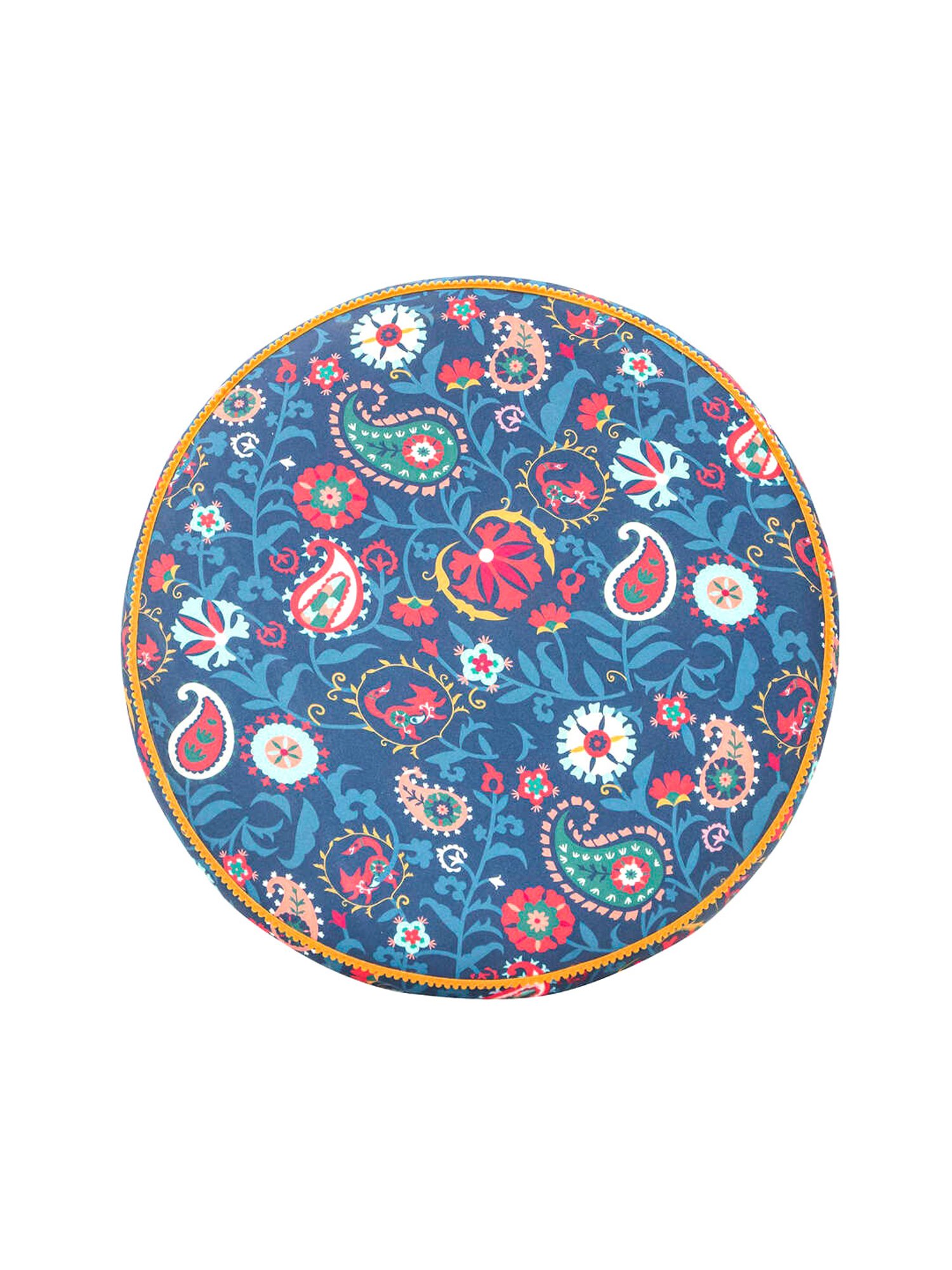 Chumbak Bohemian Paisley Dark Blue Wood Ottoman