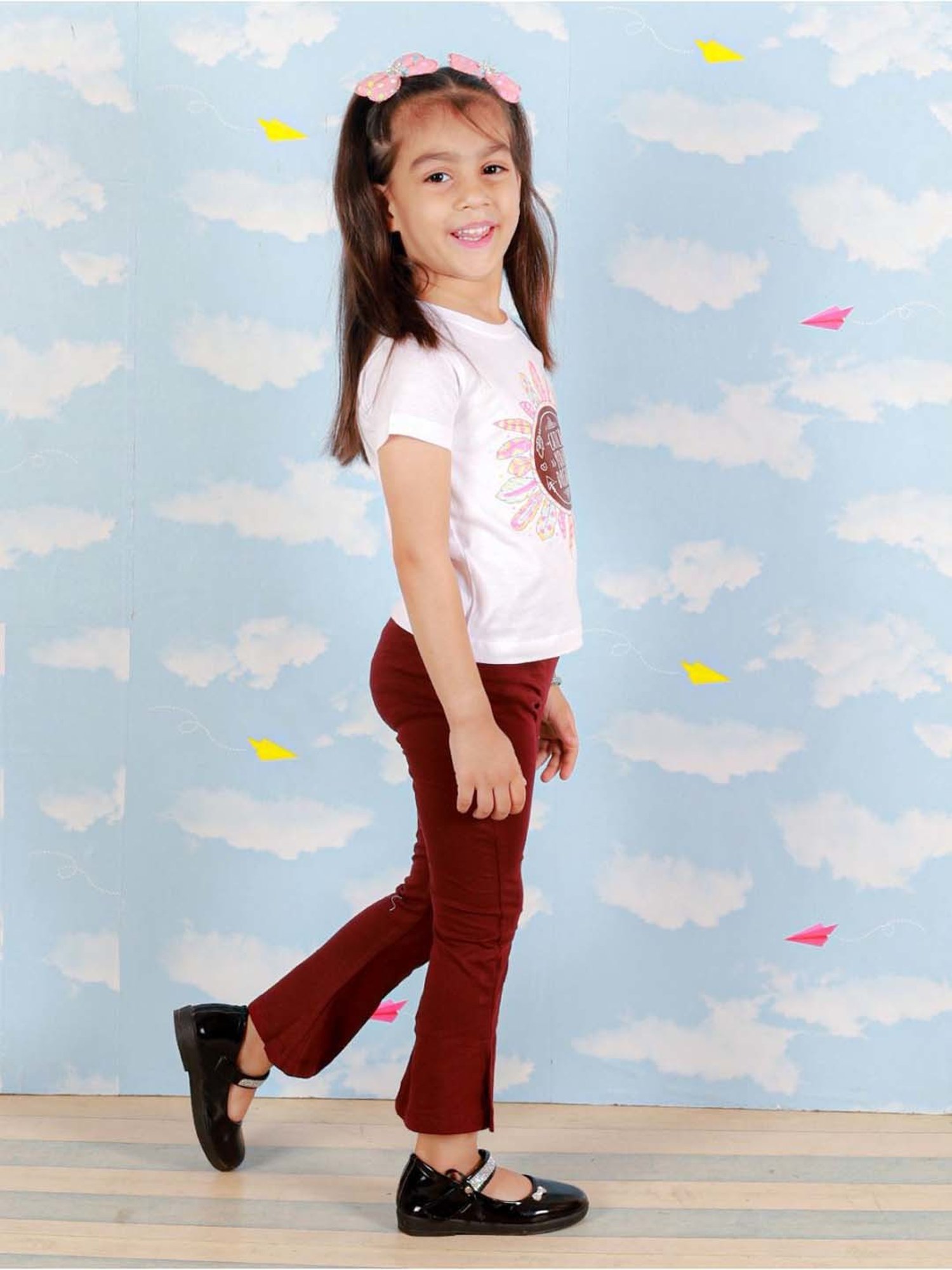 The Mom Store Kids White & Maroon Cotton Printed Top Set