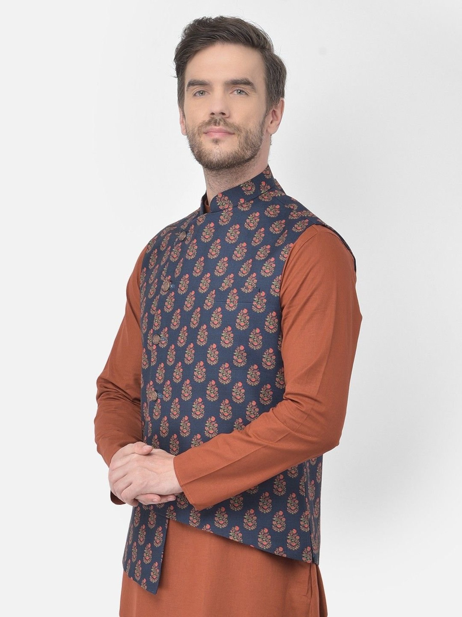 Fabindia Multicolor Regular Fit Printed Cotton Nehru Jacket