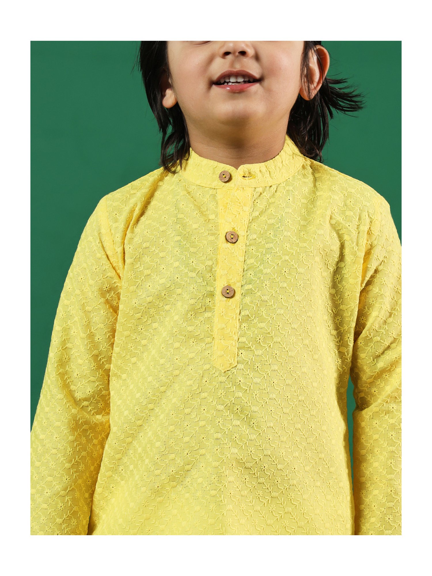 READIPRINT FASHIONS Kids Yellow & White Embroidered Full Sleeves Kurta with Pyjamas
