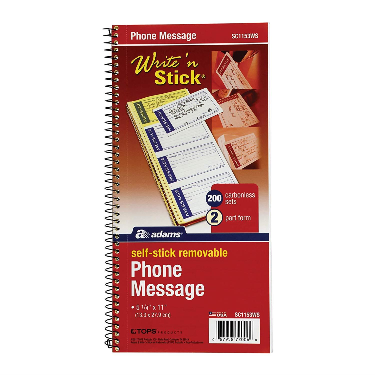 Write 'N Stick Phone Message Pad, 2 3/4 X 4 3/4, Two-Part Carbonless,