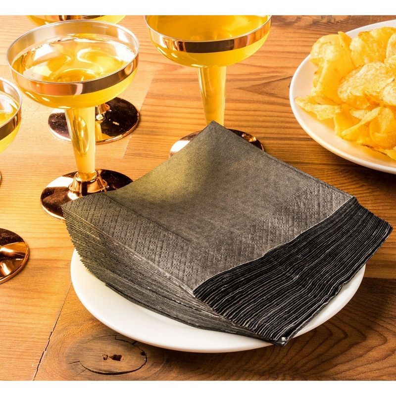 Blue Panda 200-Pack Black Disposable Paper Napkins Party Supplies, 2-Ply, 5 x 5 inches Folded