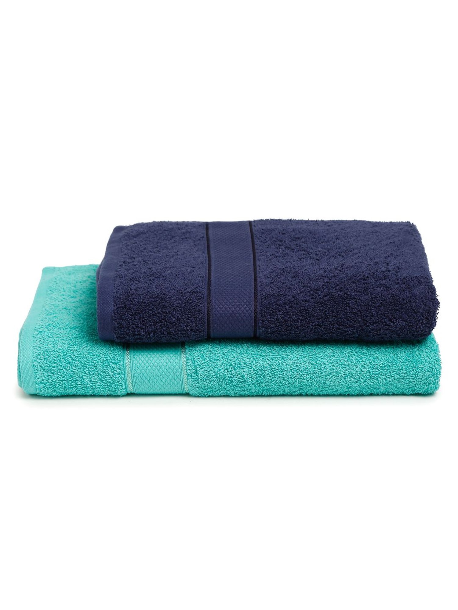 Creeva Sea Green & Navy 525 GSM Cotton Bath Towel Set of 2