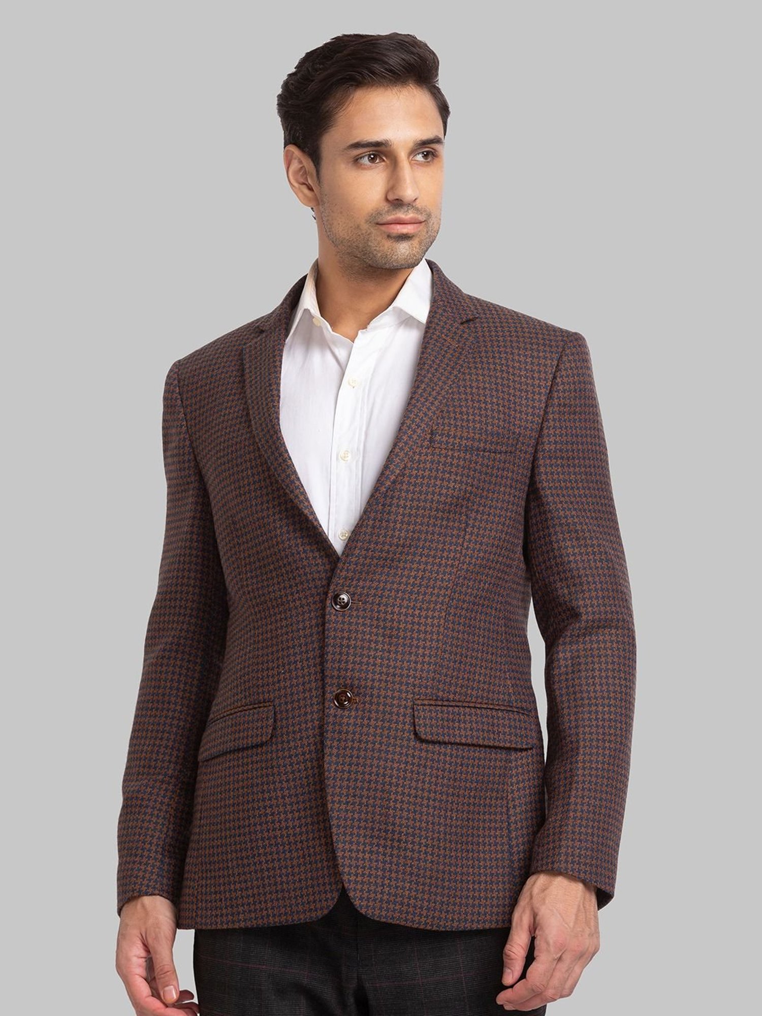 Park Avenue Brown Super Slim Fit Printed Blazer