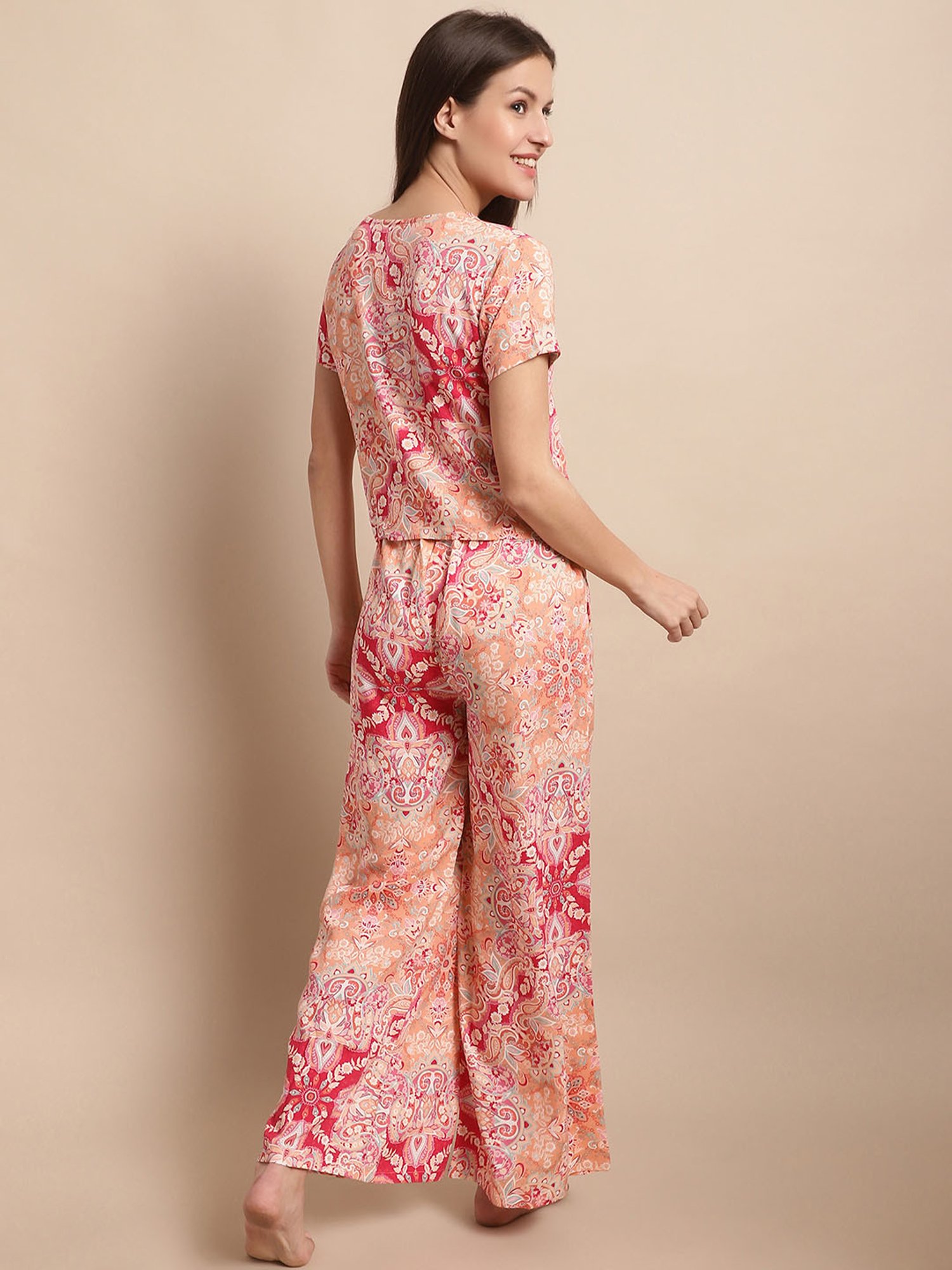 Boston Club Pink Printed Top With Pyjamas