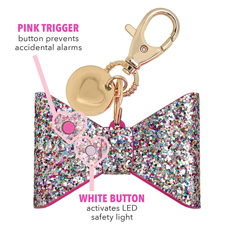 Safety Alarm for Women Ahhlarm SelfDefense Panic 115 Decibel Alarm Keychain for Women with LED Safety Light and Clip Confetti Glitter Bow