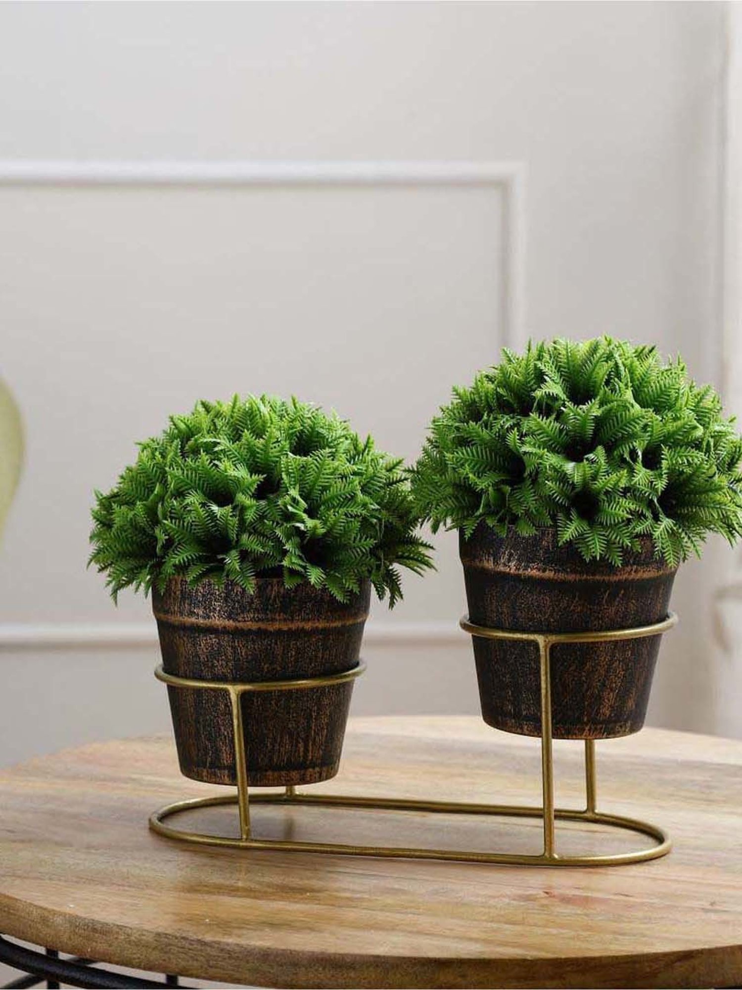 Foliyaj Multicolor Plastic Artificial Plants With Metal Holder - Set of 2