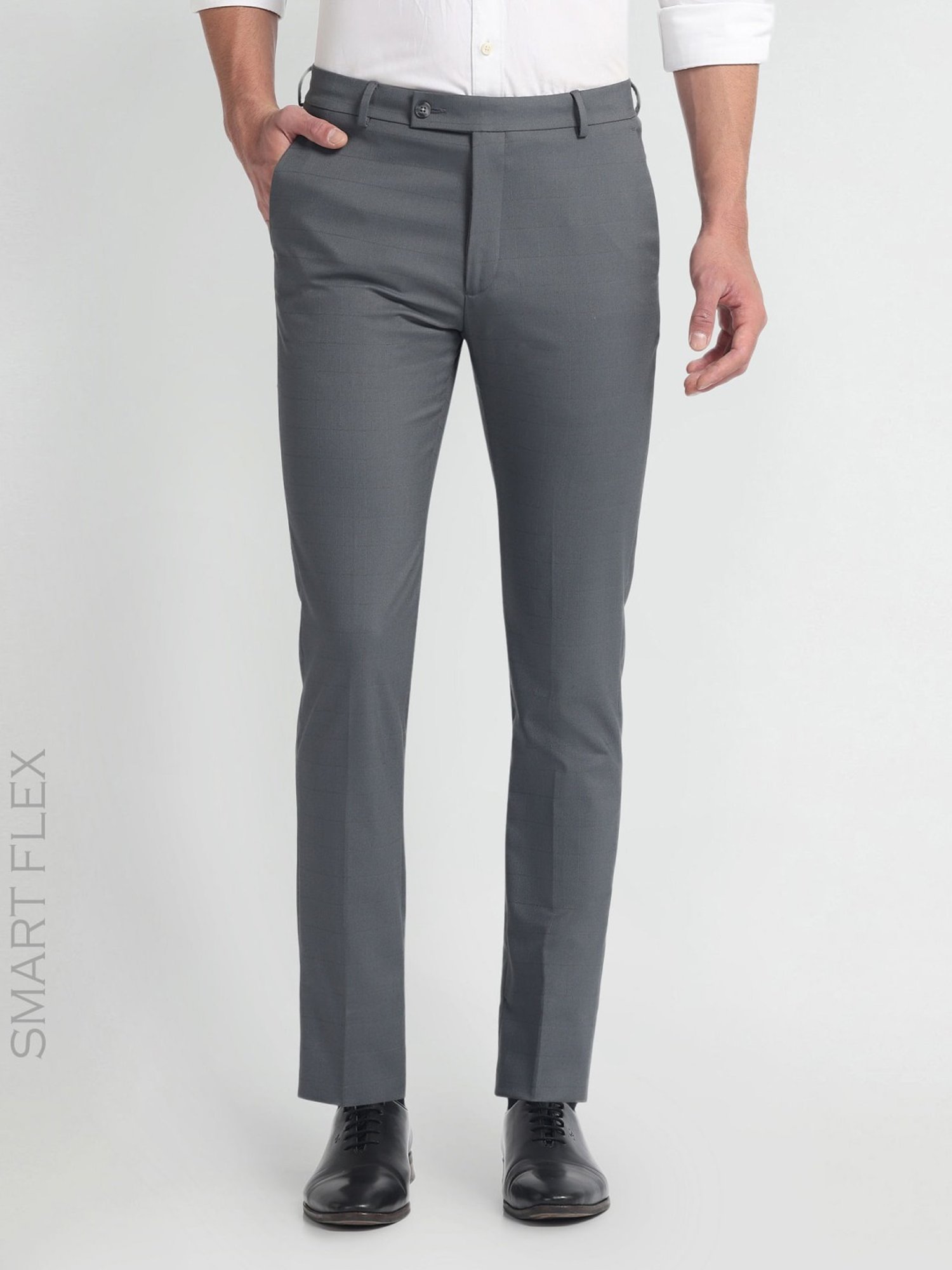 Arrow Grey Slim Fit Checks Trousers