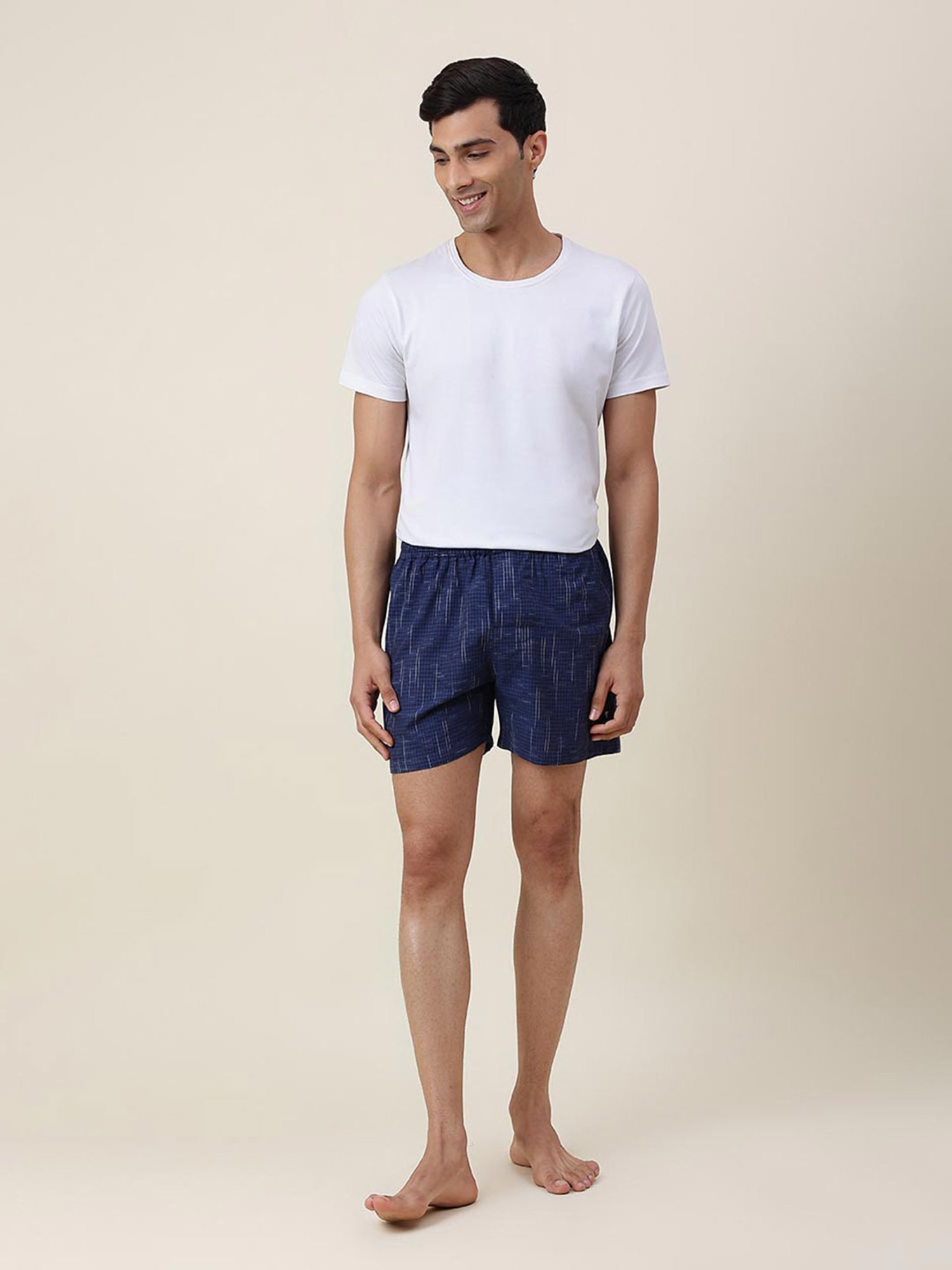 Fabindia Blue Comfort Fit Check Boxer Shorts - Pack of 2