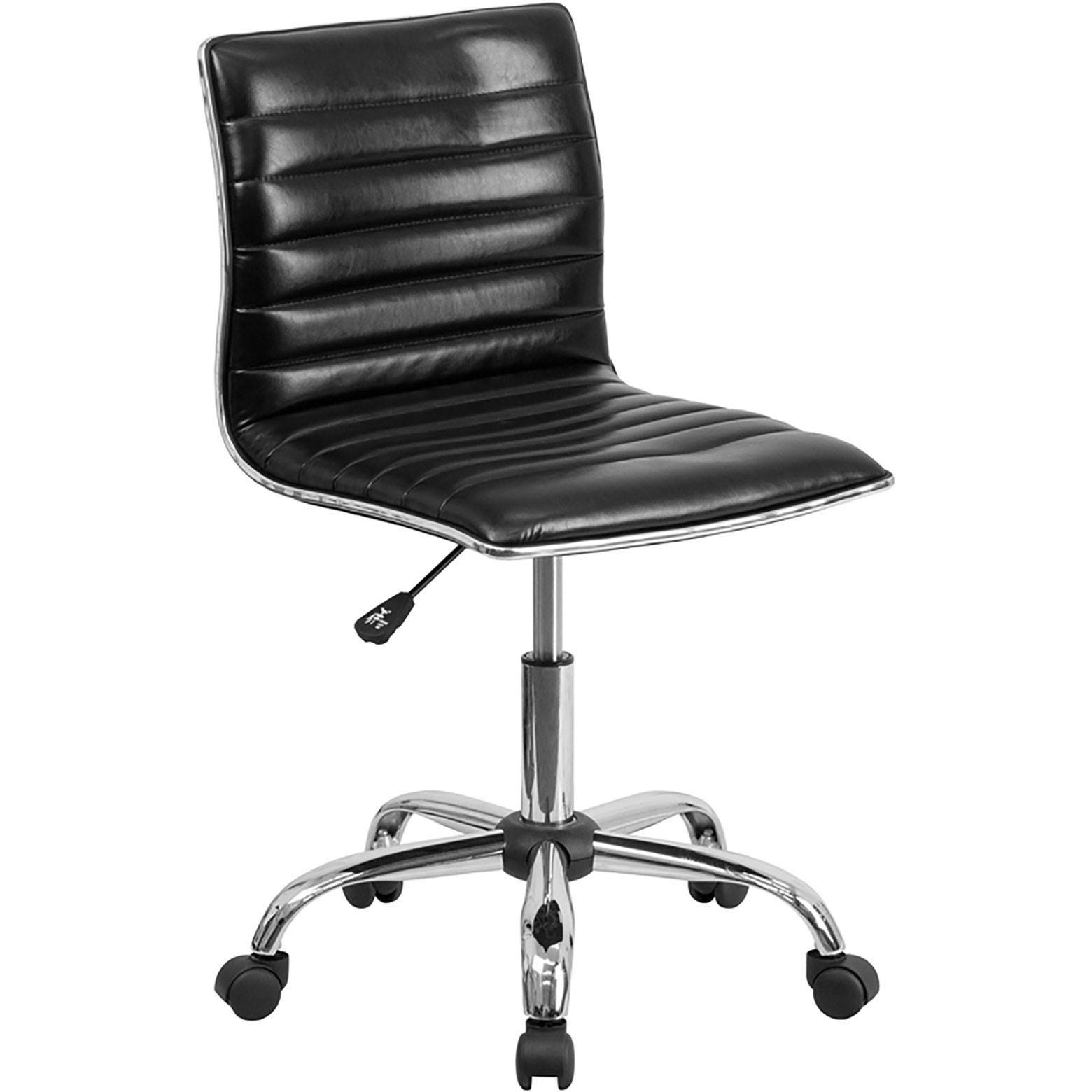 Low Back Designer Armless Black Ribbed Swivel Task Office Chair