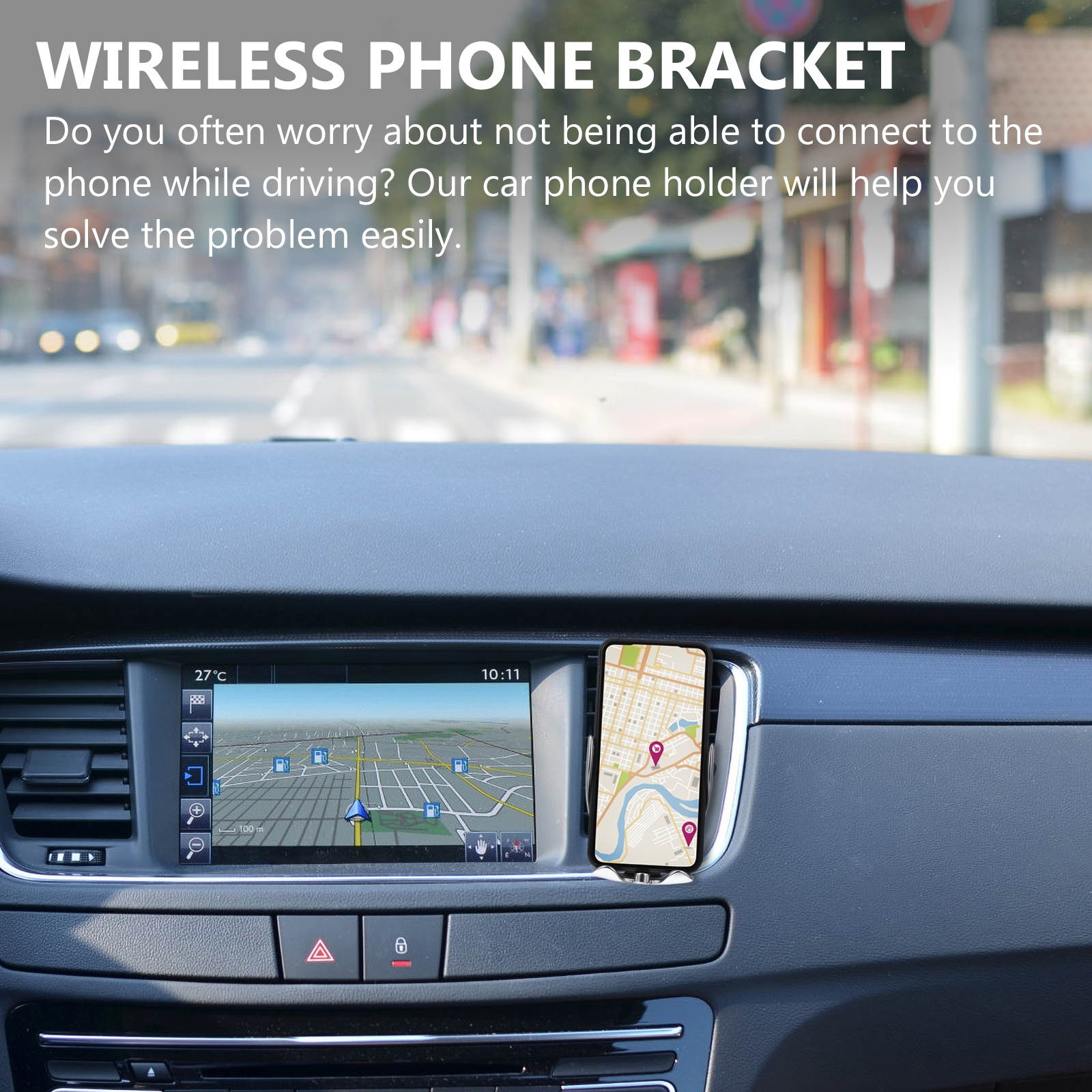 1 Set Car Mounted Phone Stand Wireless Charging Phone Bracket Car Phone Holder