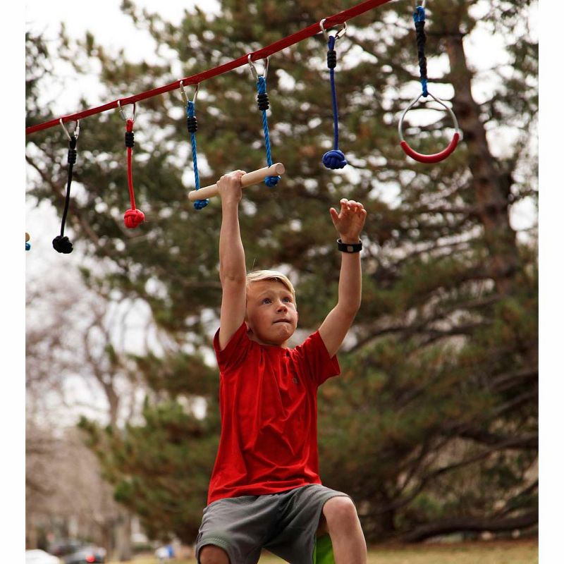 HearthSong Original 36'L 7-Piece Ninjaline Backyard Hanging Obstacle Course Kit for Kids