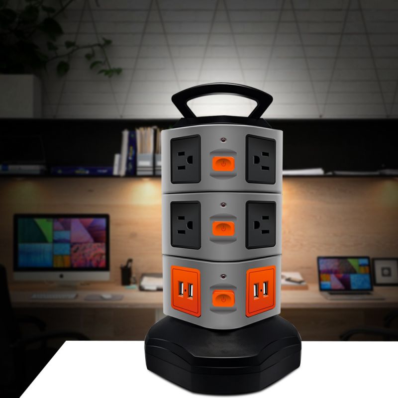 Surge Protector Power Strip, Safety Universal Electric Charging Station; with 10 Outlets 4 USB/Rotating Tower/ 6 feet Cord Wire Extension Power Strip Tower (10 Outlets 4 USB)